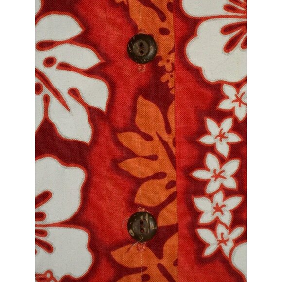 Aloha Republic Womens Hawaiian Red Orange Hibiscus Sleeveless Floral Top Size L - Picture 4 of 5